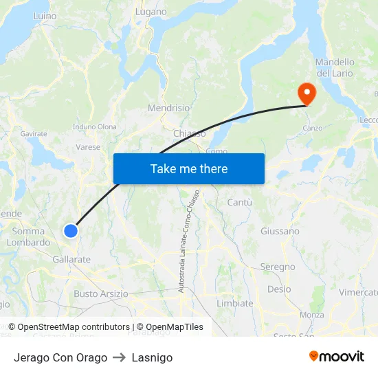 Jerago con Orago to Lasnigo map
