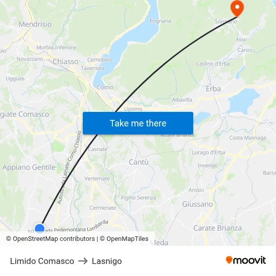 Limido Comasco to Lasnigo map