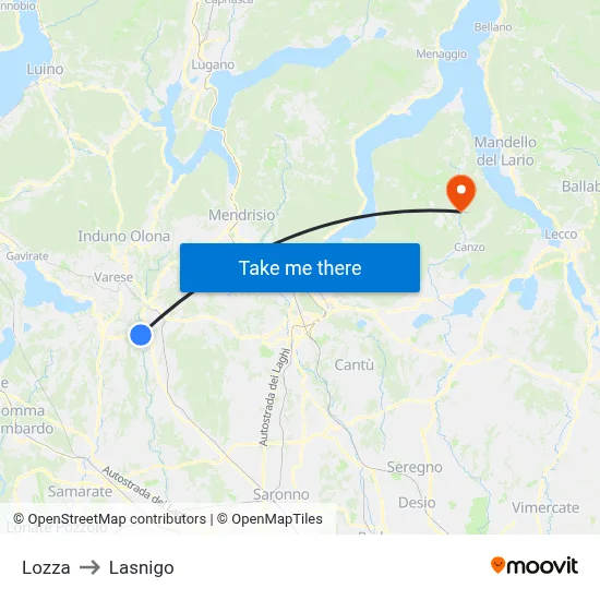 Lozza to Lasnigo map