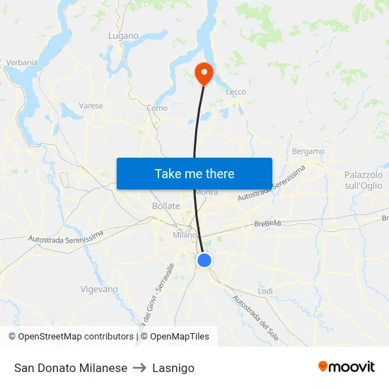 San Donato Milanese to Lasnigo map