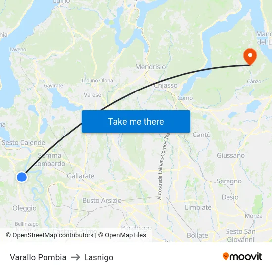 Varallo Pombia to Lasnigo map
