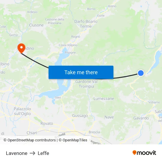 Lavenone to Leffe map