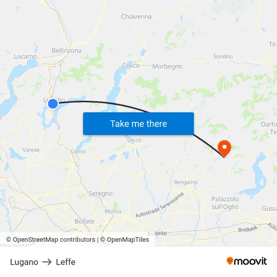 Lugano to Leffe map