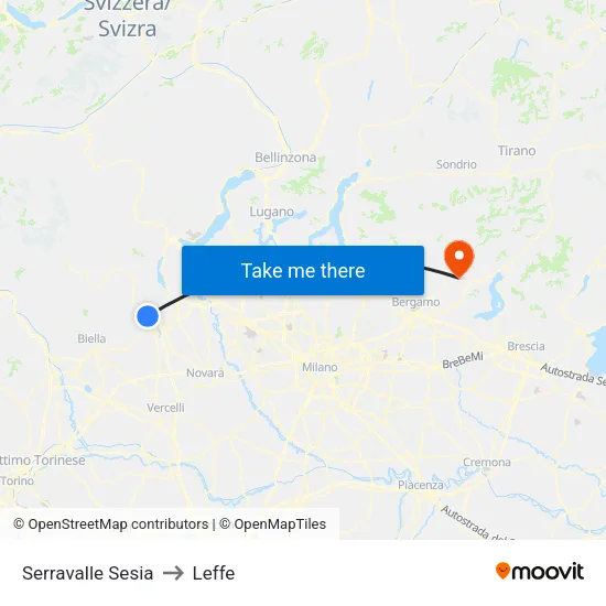 Serravalle Sesia to Leffe map