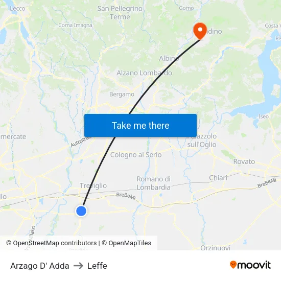 Arzago D' Adda to Leffe map