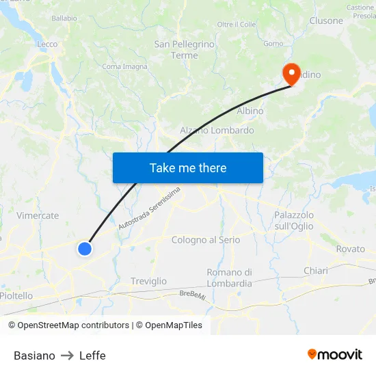 Basiano to Leffe map