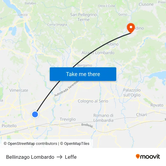 Bellinzago Lombardo to Leffe map