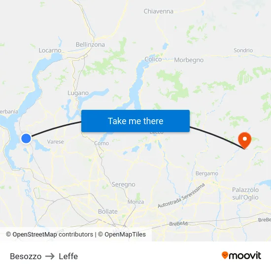 Besozzo to Leffe map