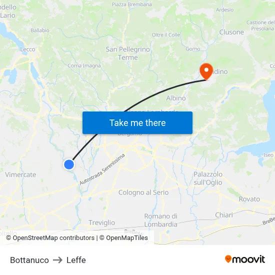 Bottanuco to Leffe map