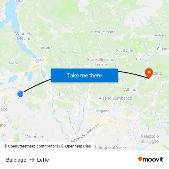 Bulciago to Leffe map