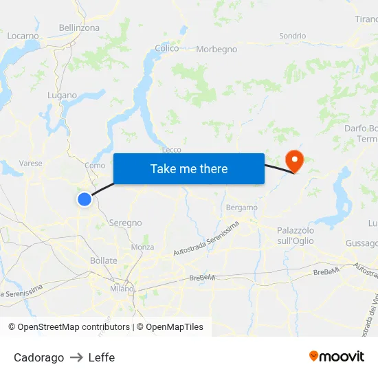 Cadorago to Leffe map