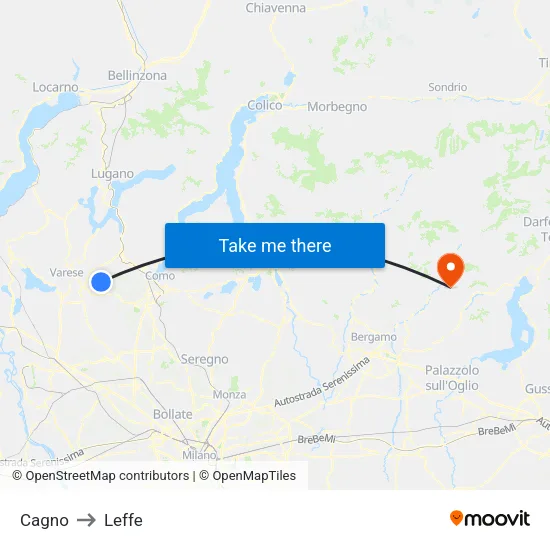 Cagno to Leffe map