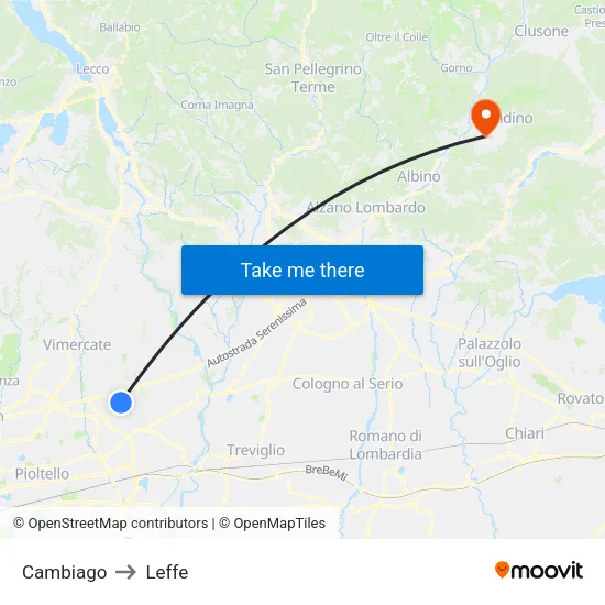 Cambiago to Leffe map