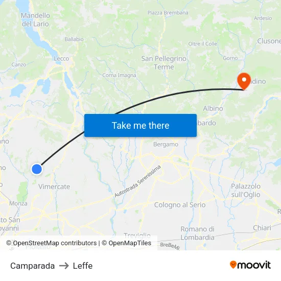 Camparada to Leffe map