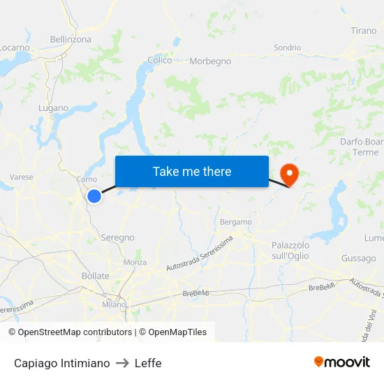 Capiago Intimiano to Leffe map