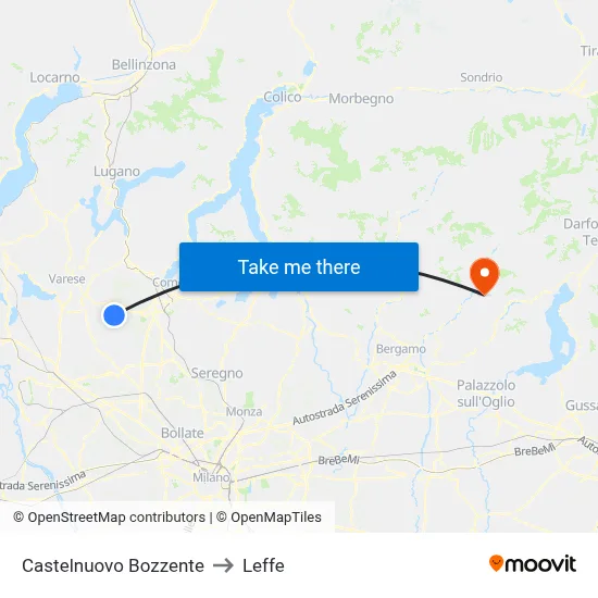 Castelnuovo Bozzente to Leffe map