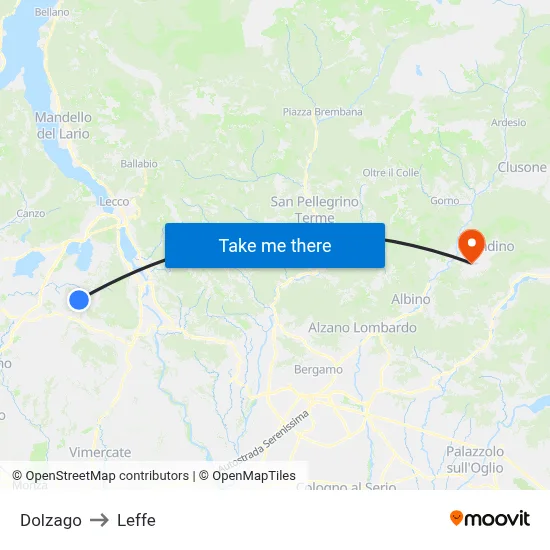 Dolzago to Leffe map