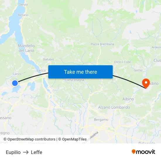 Eupilio to Leffe map