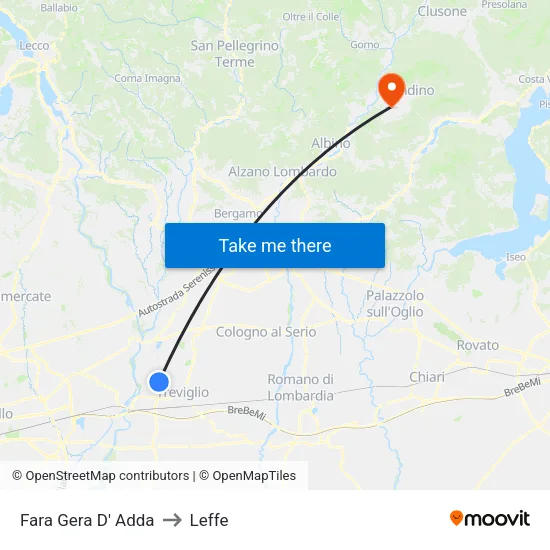 Fara Gera D' Adda to Leffe map