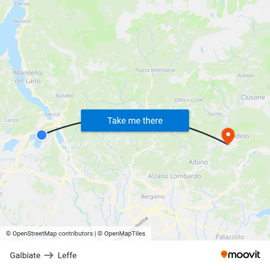 Galbiate to Leffe map