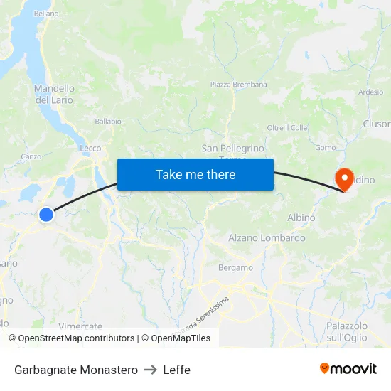 Garbagnate Monastero to Leffe map