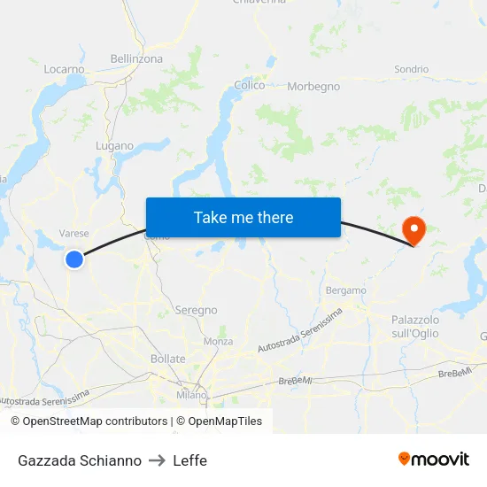 Gazzada Schianno to Leffe map