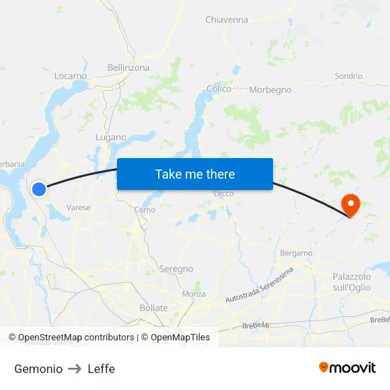 Gemonio to Leffe map