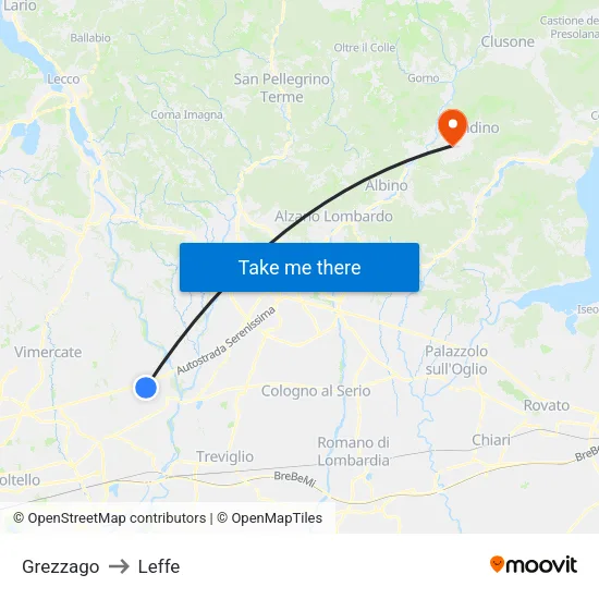 Grezzago to Leffe map