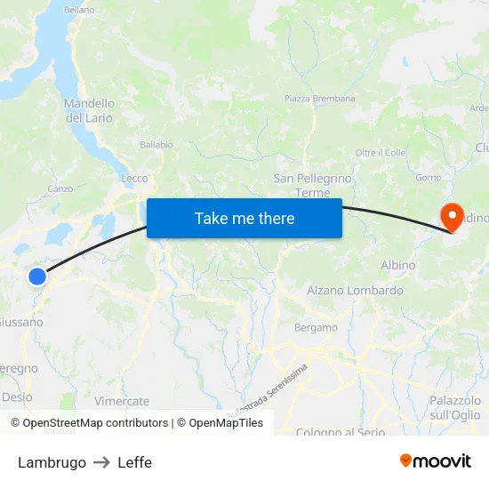 Lambrugo to Leffe map