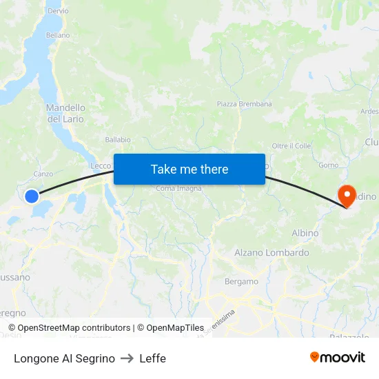 Longone Al Segrino to Leffe map