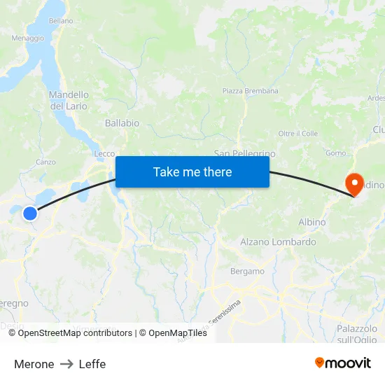 Merone to Leffe map