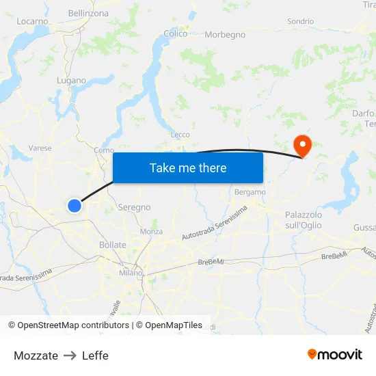 Mozzate to Leffe map