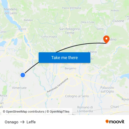 Osnago to Leffe map