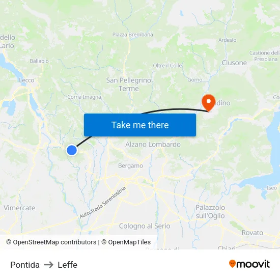 Pontida to Leffe map
