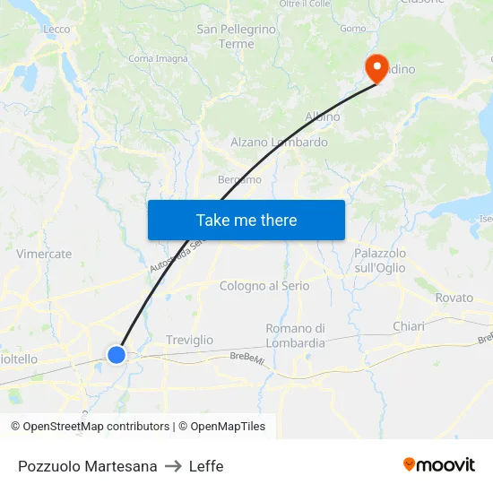 Pozzuolo Martesana to Leffe map