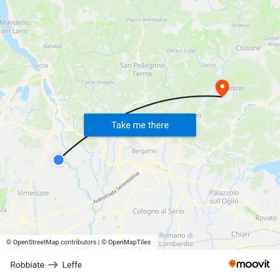 Robbiate to Leffe map