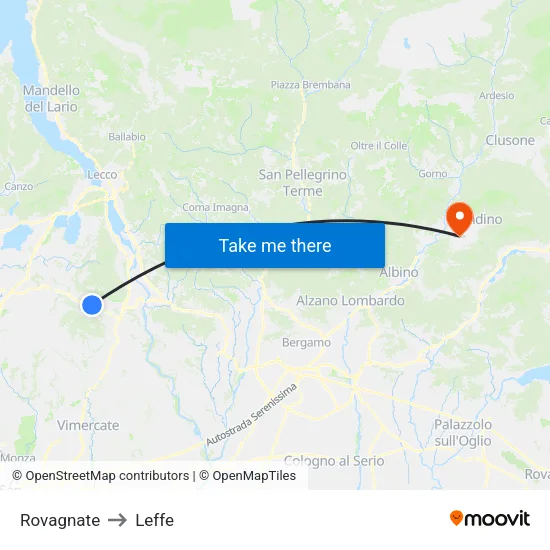 Rovagnate to Leffe map