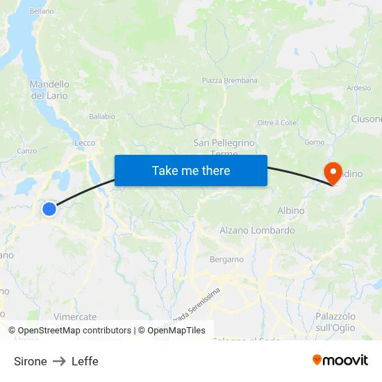 Sirone to Leffe map