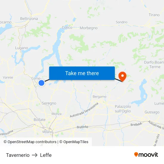 Tavernerio to Leffe map