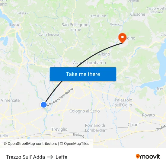 Trezzo Sull' Adda to Leffe map