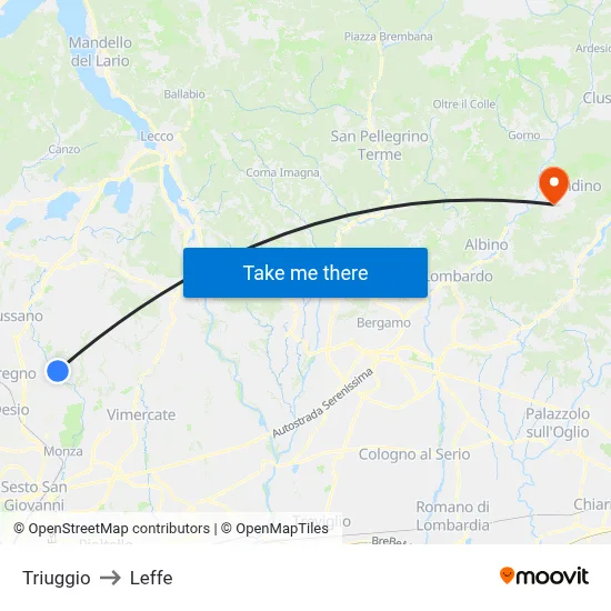 Triuggio to Leffe map
