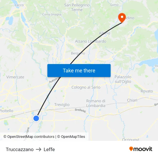 Truccazzano to Leffe map