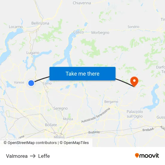 Valmorea to Leffe map