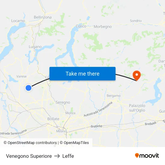 Venegono Superiore to Leffe map