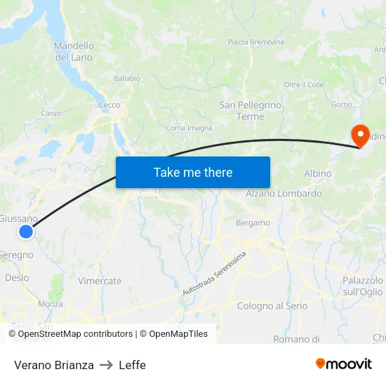 Verano Brianza to Leffe map