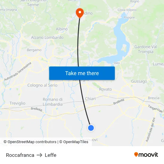 Roccafranca to Leffe map