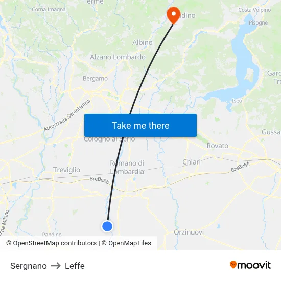 Sergnano to Leffe map