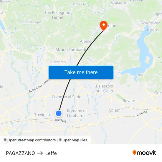 PAGAZZANO to Leffe map