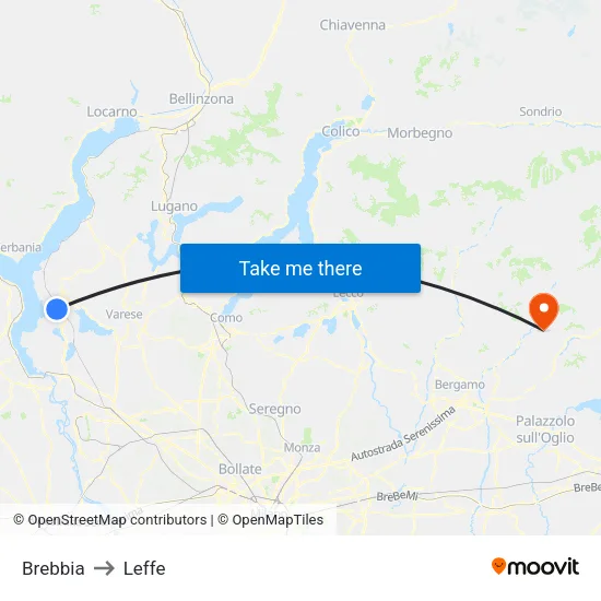 Brebbia to Leffe map