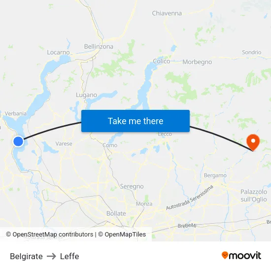 Belgirate to Leffe map